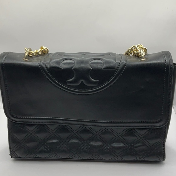 TORY BURCH AUTHENTIC BLACK QUILTED LEATHER ALEXA HANDBAG - Picture 1 of 6